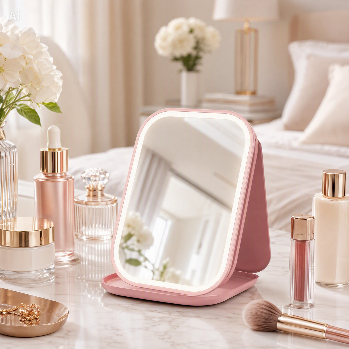 Miroir LED HPH rose - ambiance chambre