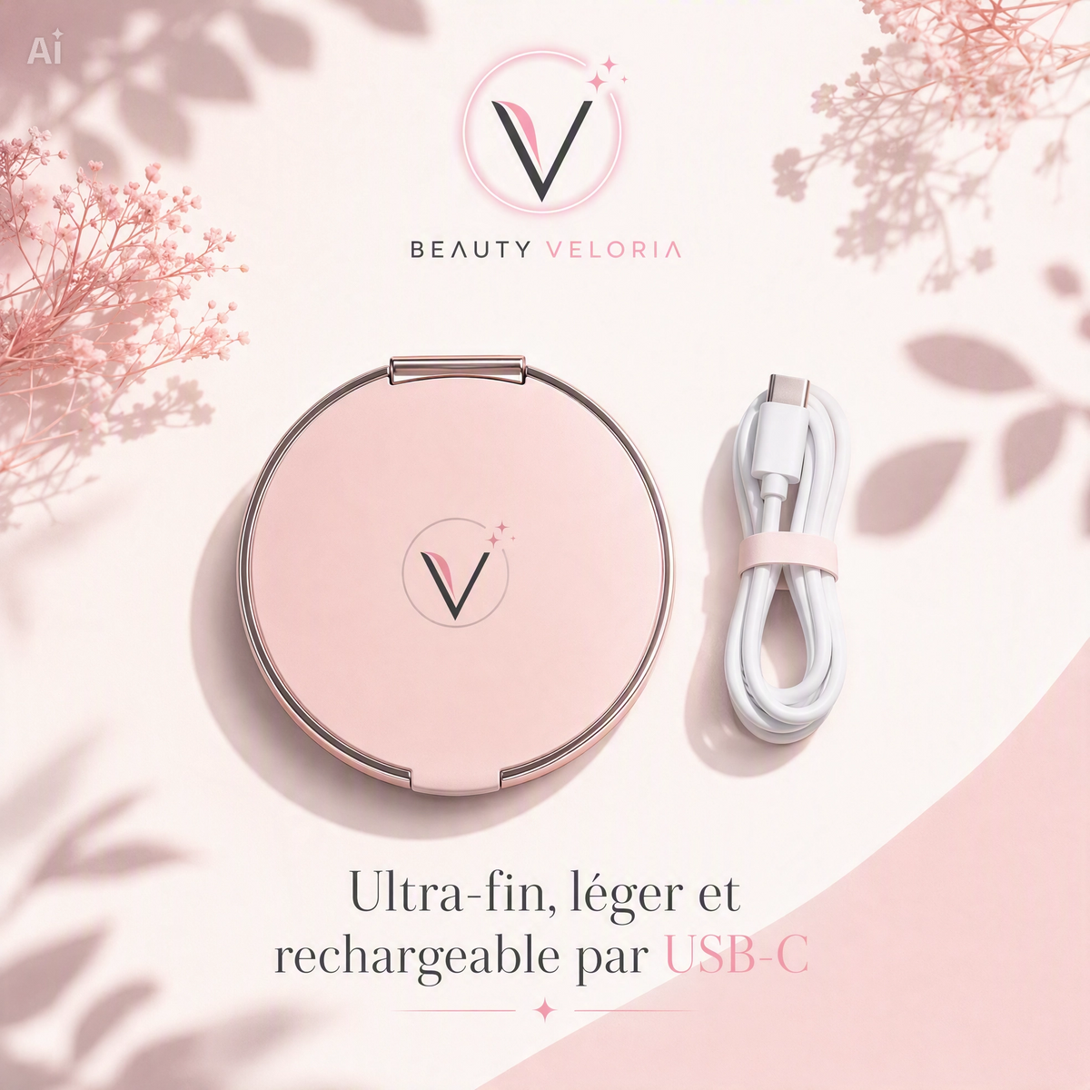 Beauty Veloria - Miroir compact rechargeable USB-C